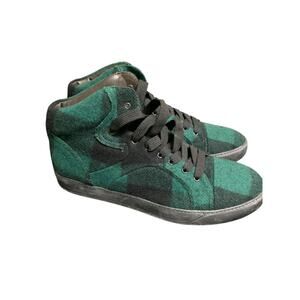 Lanvin High Top Sneakers Green Black Plaid Size 12